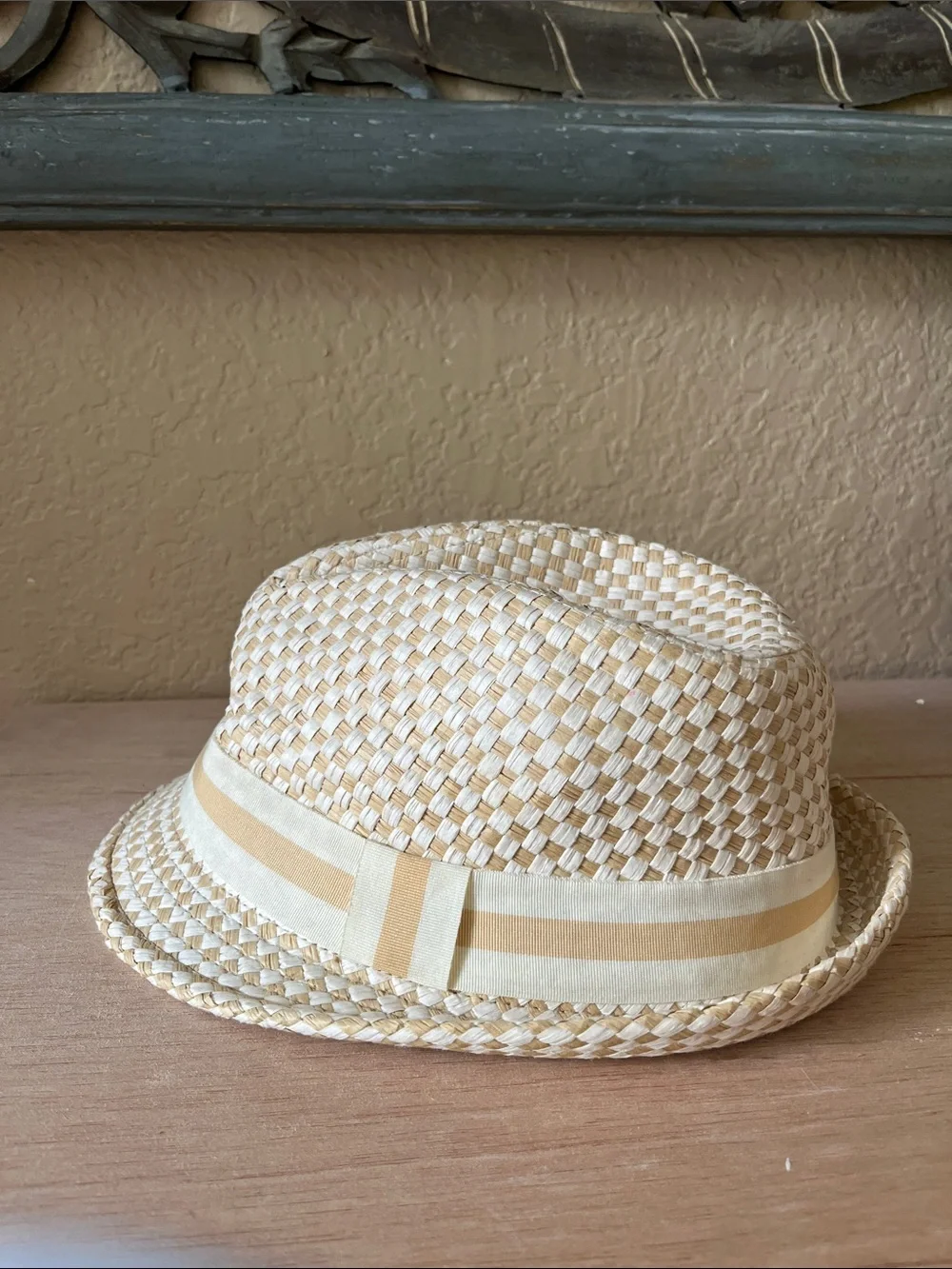 Wyatt Smyth Woven Straw Fedora Hat in Cream and Tan